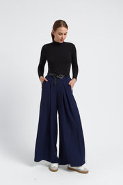 PANTALON FLUIDE LARGE FEMME VALERIE MARINE